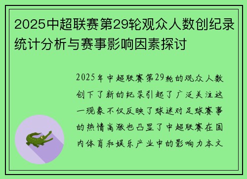 2025中超联赛第29轮观众人数创纪录统计分析与赛事影响因素探讨